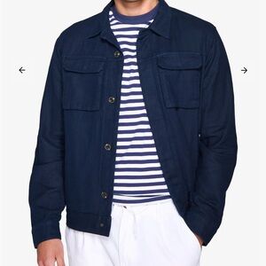 Dan John Linen Blend Navy Overshirt